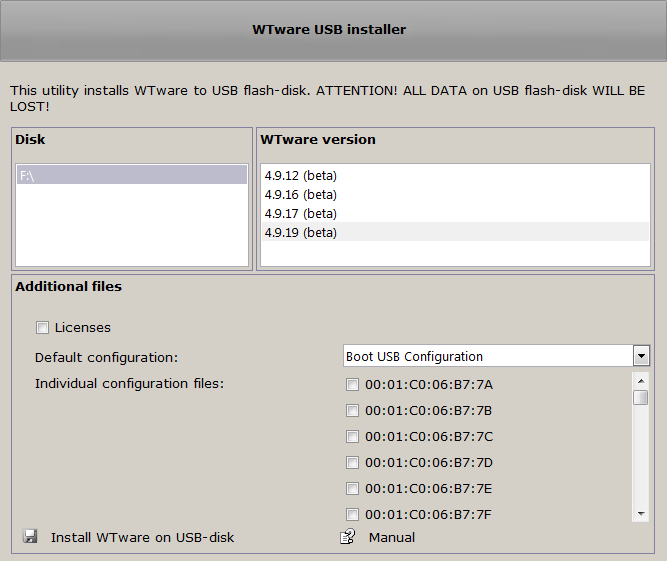 WTware USB boot installer screenshot